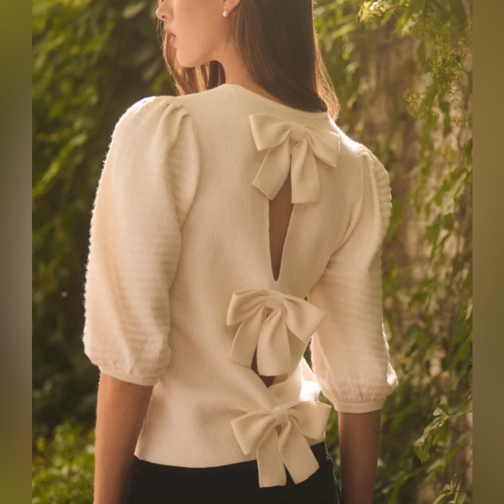 Puff Sleeve Sweater With Bows - Picture 4 of 4